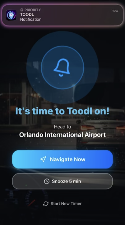 Toodl Timer time to leave