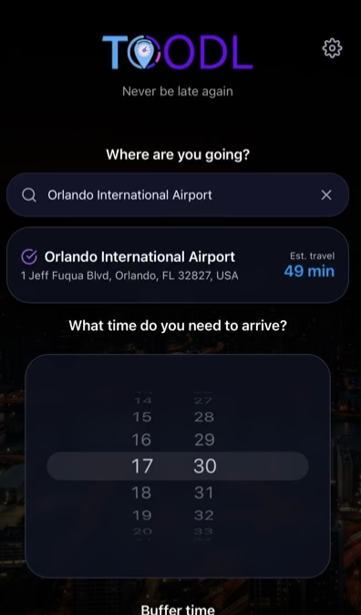 Toodl Timer set the destination and time